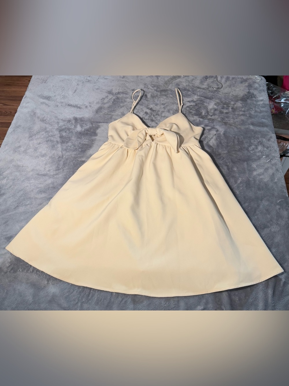 TCEC Women’s Sweetheart Mini Dress with Bow & Pockets in Cream Size S - NWT